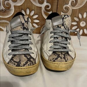 P448 White and Snake Print Sneakers